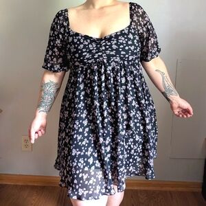 🔴SALE! B. Darlin Purple & Black Floral Off Shoulder Puff Sleeve Mini Dress